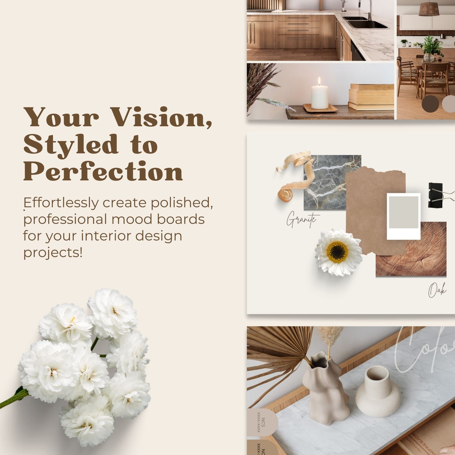 A Canva mood board template for interior designers
