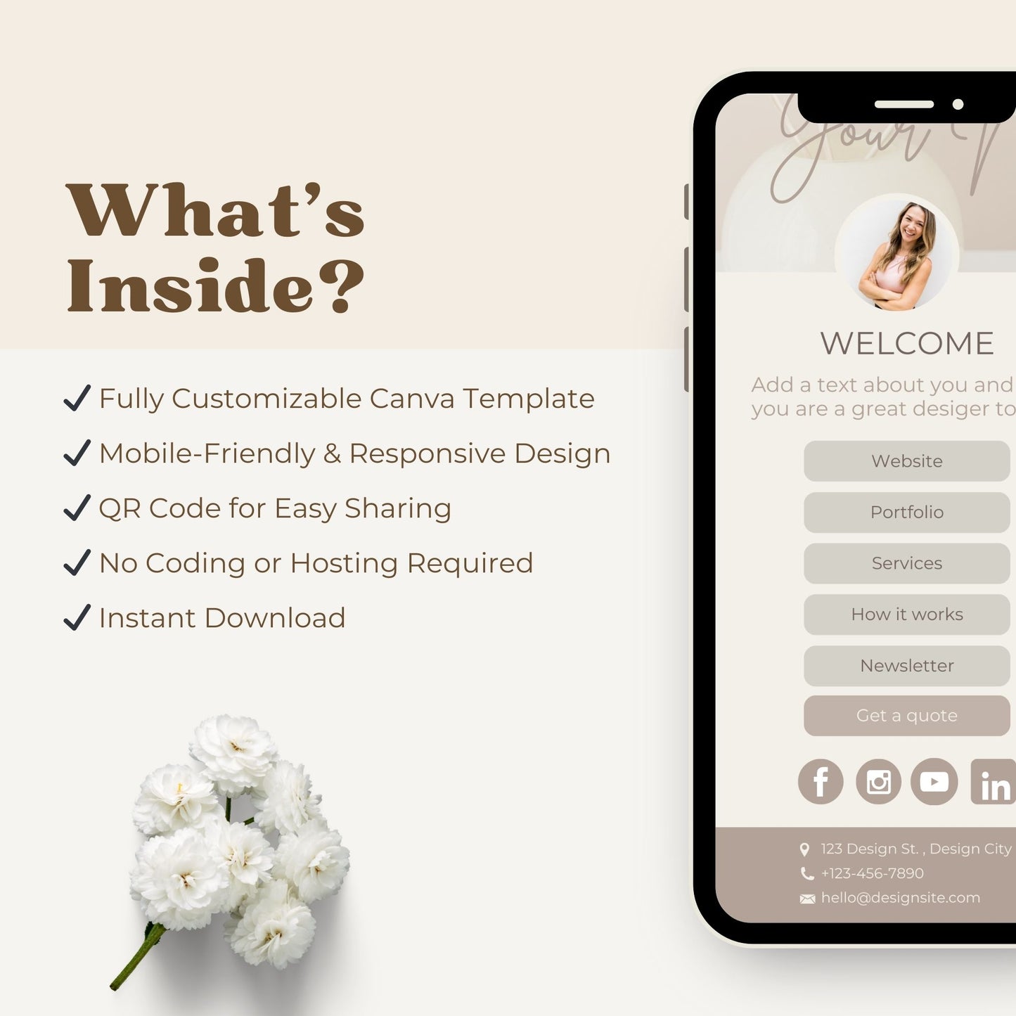 An editable link in bio template for creatives and feminine brands