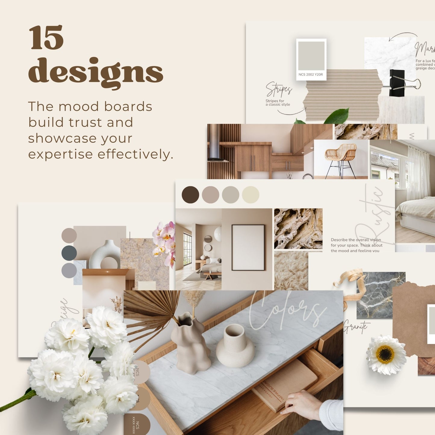 Interior design and interior decorator moodboard design templates for Canva Free