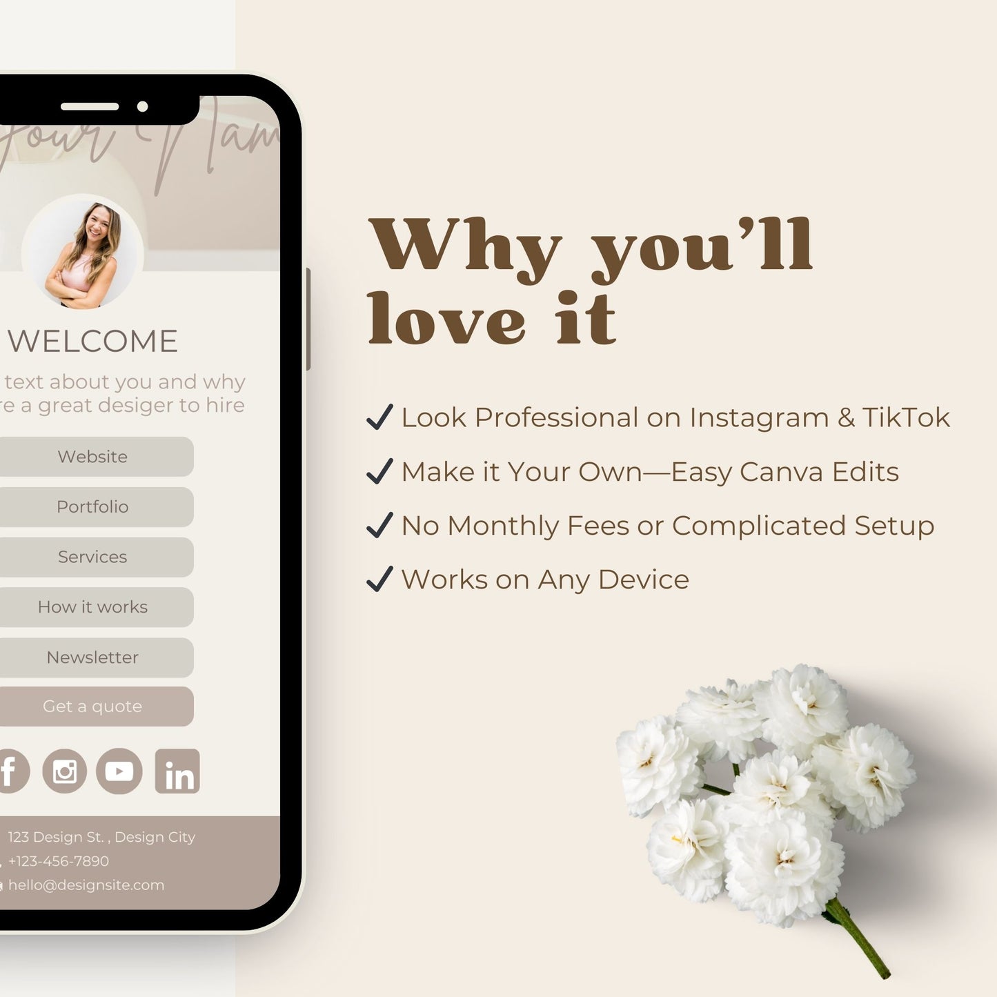 Beige aesthetic social media link template to host all your important links
