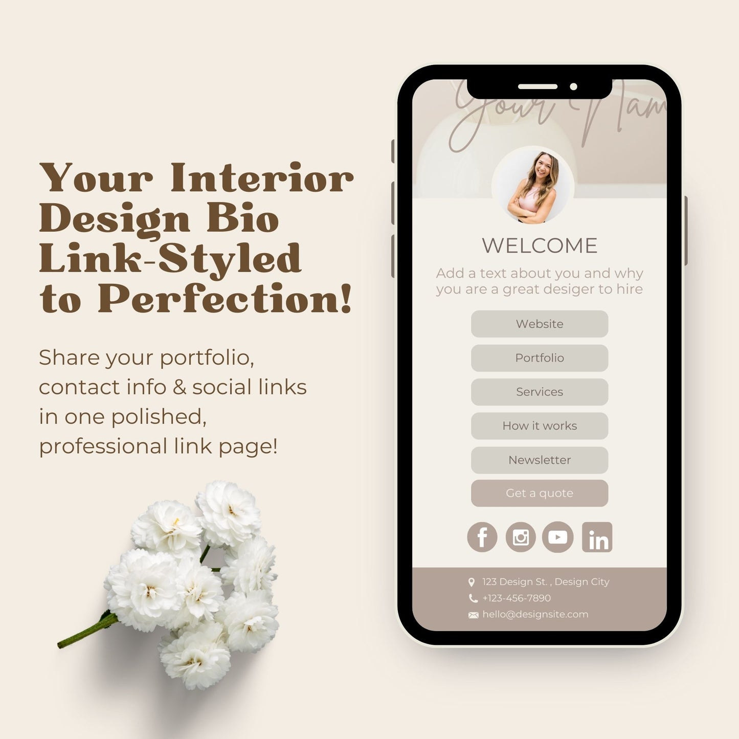 A stylish and modern bio link template for minimalist vibe brands