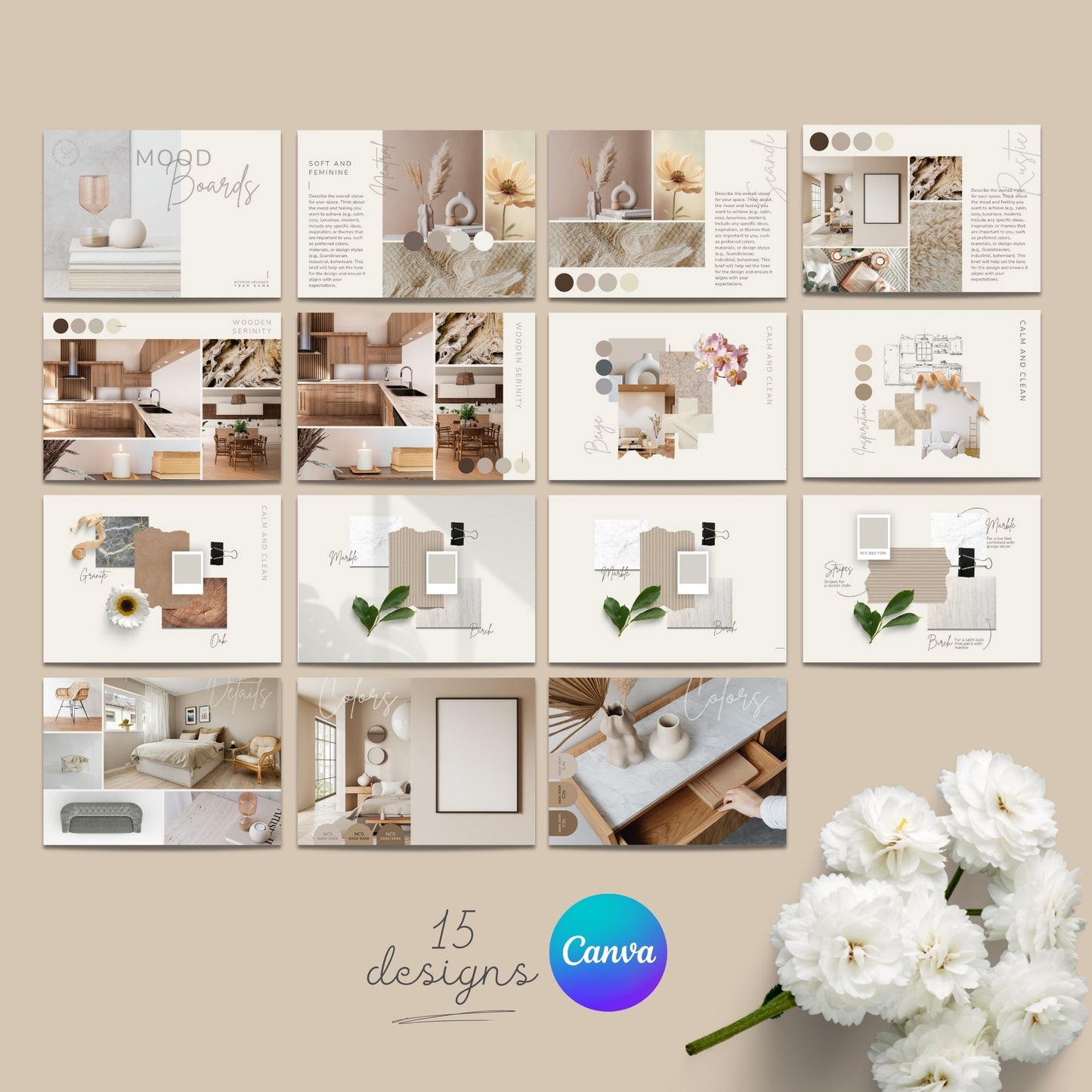 15 mood board designs for interior design client presentations