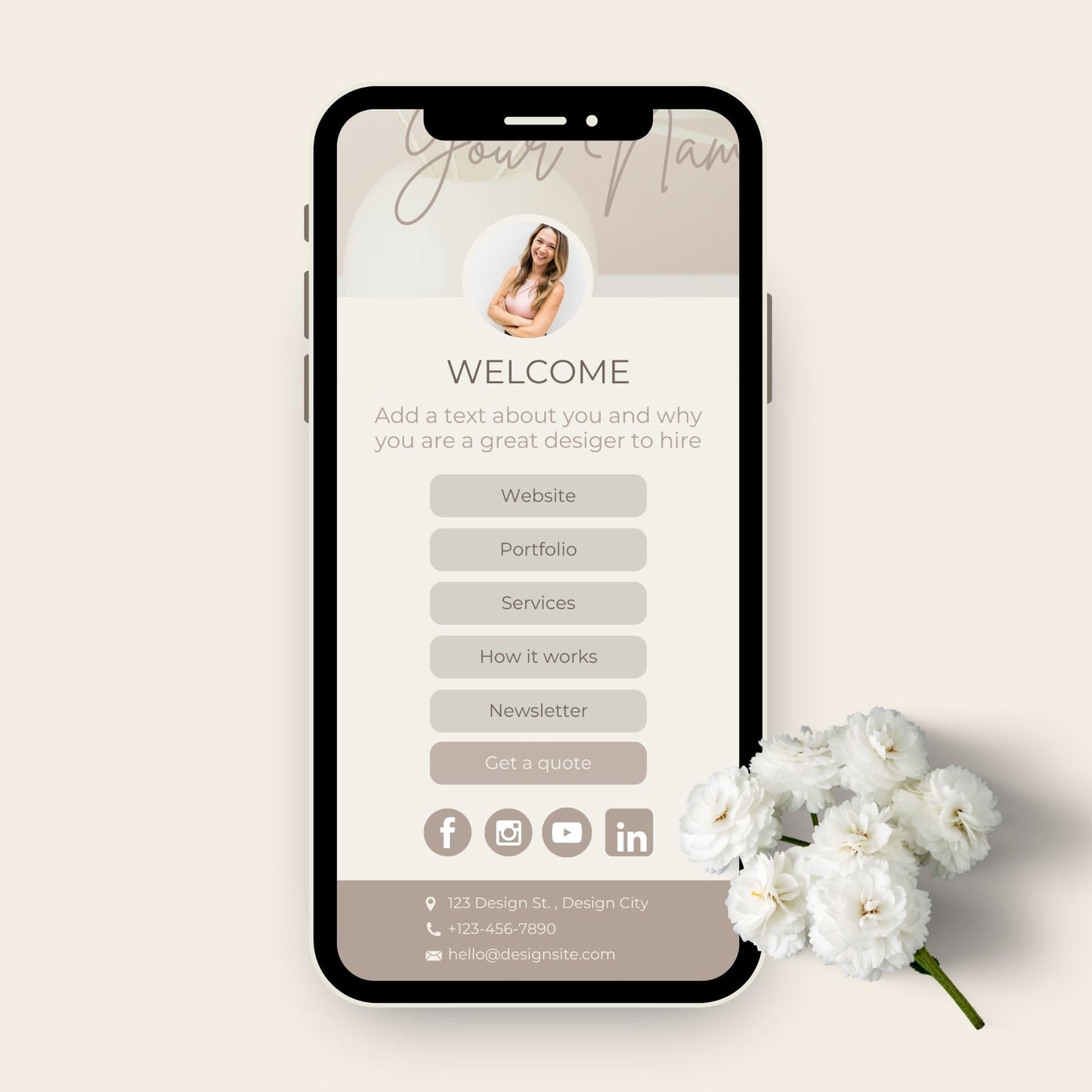 The perfect instagram bio link for creatives, designers, decorators and interior designer in a beige aesthetic.