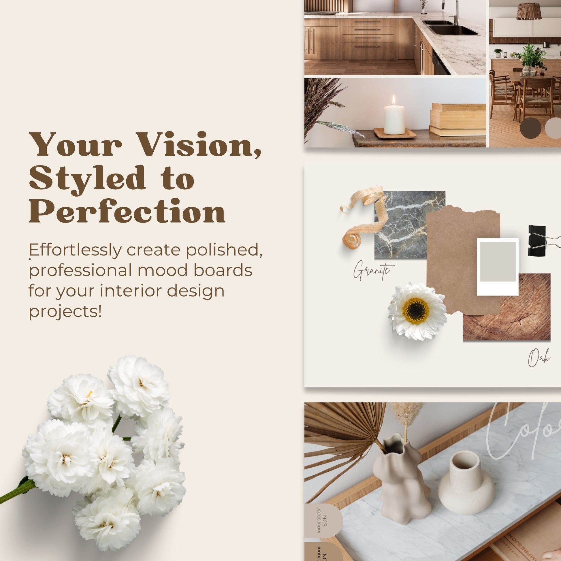 A Canva mood board template for interior designers
