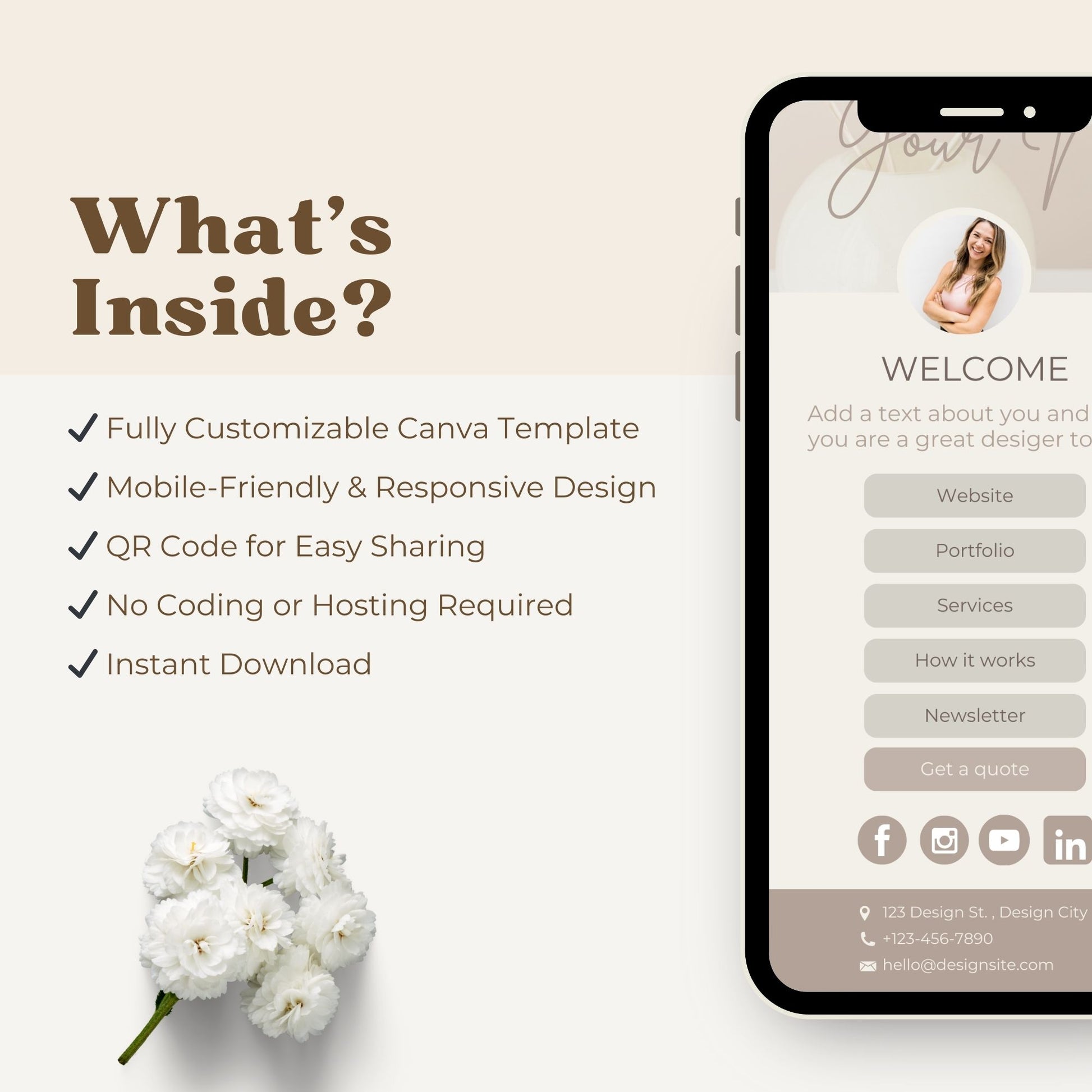 An editable link in bio template for creatives and feminine brands