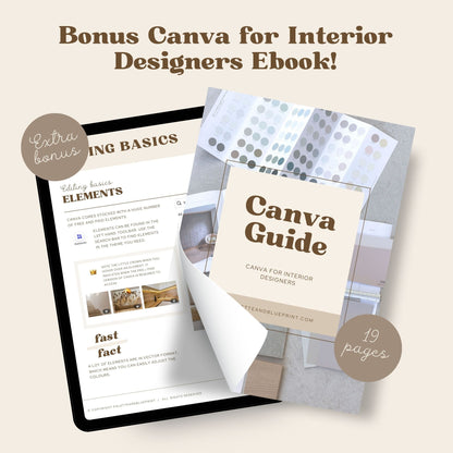 Learn everything you need to know about editing your templates in Canva - Canva for interior designers ebook. Bonus ebook with purchase. 