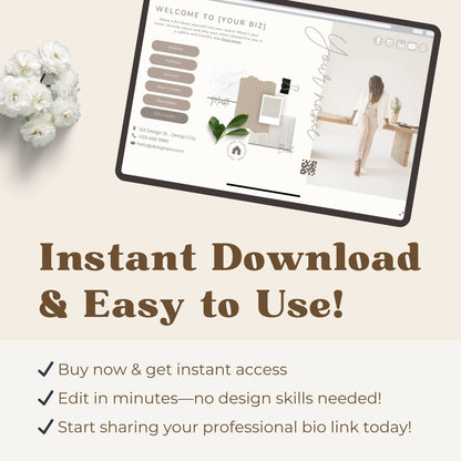 Feminine and minimalist link in bio template. Edit in Canva fast and easy.