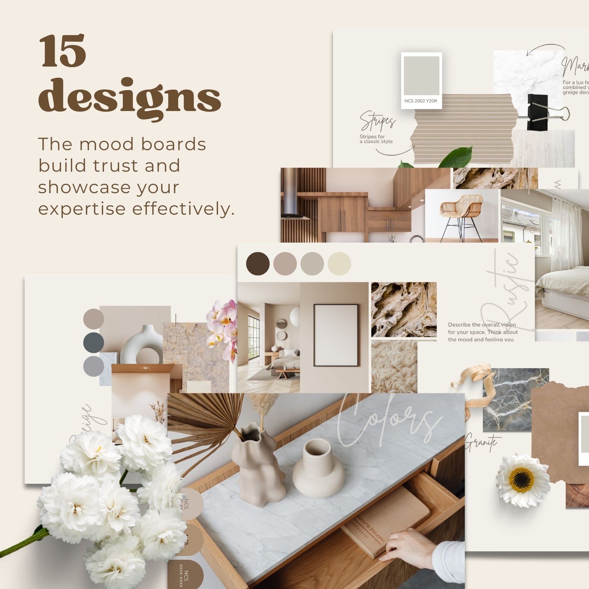 Interior design and interior decorator moodboard design templates for Canva Free
