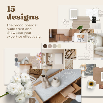 Interior design and interior decorator moodboard design templates for Canva Free