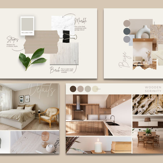 A beige aesthetic interior design moodboard template